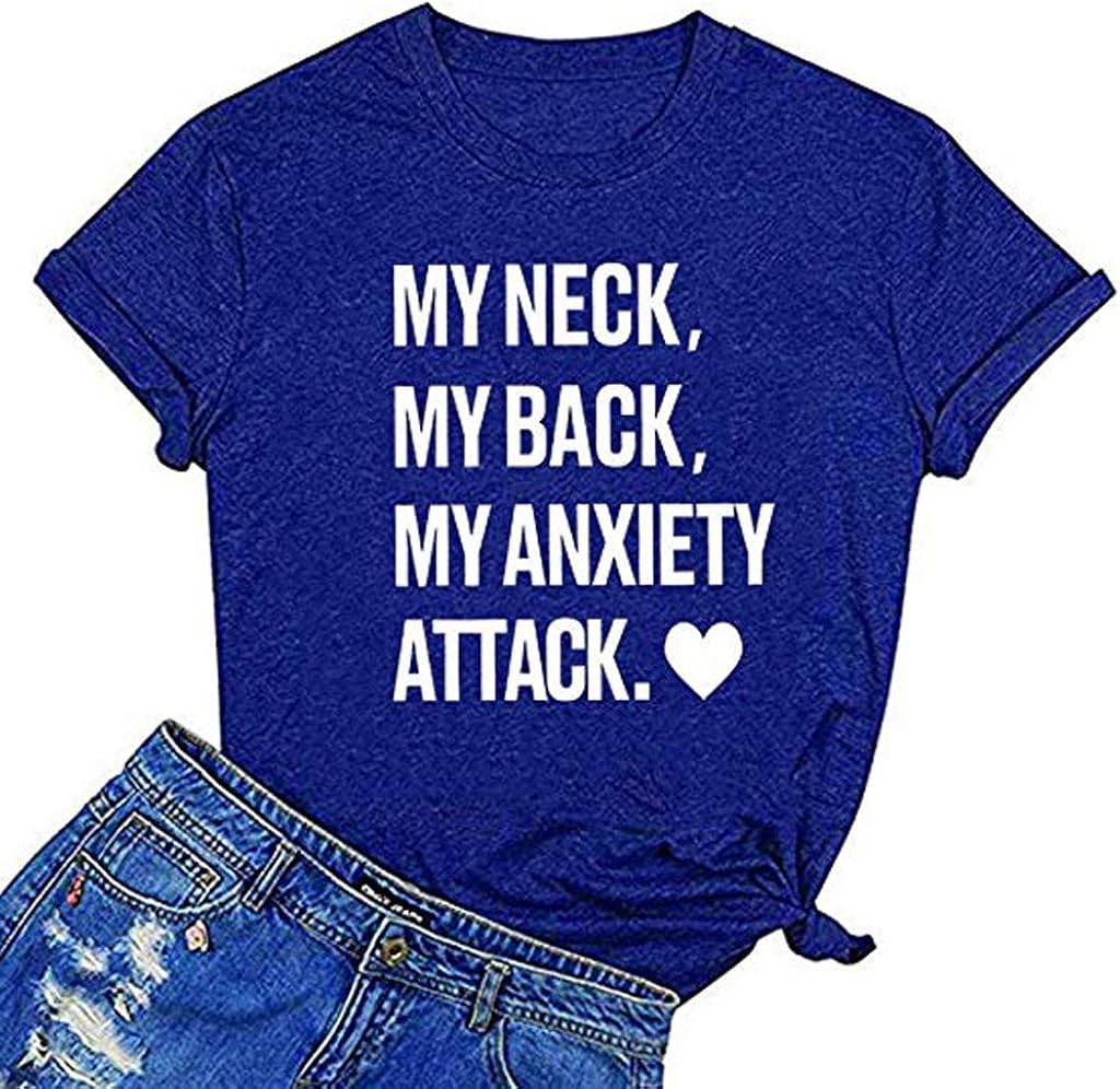 SONIGER ʕ•ᴥ•ʔWomen Girls Letter Print Short Sleeve O Neck Tees,Loose Tunics Pullover T-Shirt Tops Blouse Tee for Women