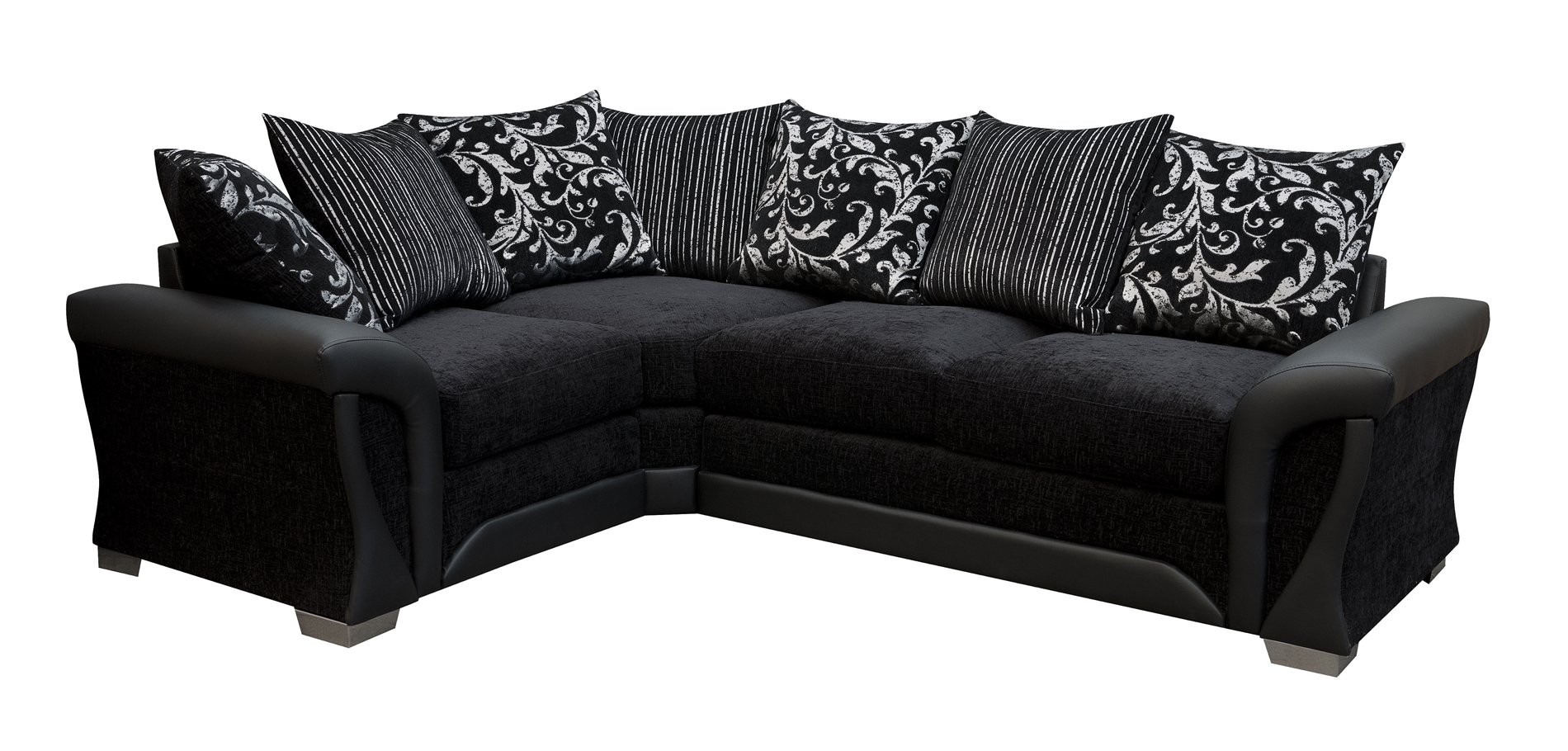 Sofas and More Sharon Fabric Corner Sofa Black Chenille Leather Left Hand Side Living Room Suite (Black)