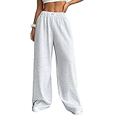 Milumia Women's Letter Patched Wide Leg Sweatpants Casual High Waisted Comfy Loose Baggy Flared Pants