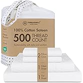 Threadmill 500 Thread Count King Size 4 Pc Luxury Cotton Bed Sheet Set, Jacquard Floria Hotel White, Silky Soft Sheets with 16" Elasticized Deep Pocket, 2 Pillowcases & Free Tote Bag
