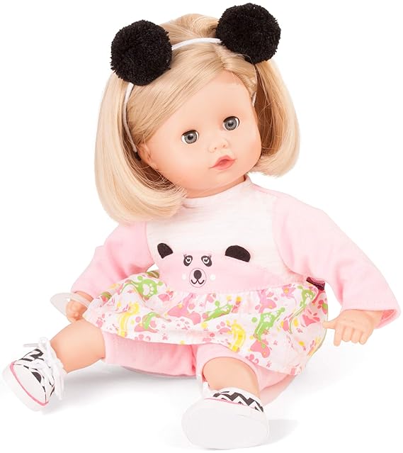 Götz 1720922 Muffin Happy Panda Puppe - 33 cm große Babypuppe mit Weichkörper, Blaue Schlafaugen, Blonde Haaren - Weichkörper