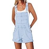 ReachMe Womens Casual Adjustable Bib Overall Shorts Classic Cuffed Hem Shorts Romper Vintage Shortalls with Pockets