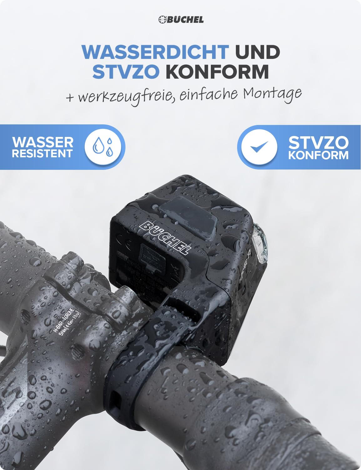 Büchel Ahead Frontlicht I 35/15 Lux Design genau mittig am Lenker StVZO zugelassen und Regenfest LED Fahrradbeleuchtung Fahrradlampe Vorne, Fahrrad Licht, Front, Schwarz 6