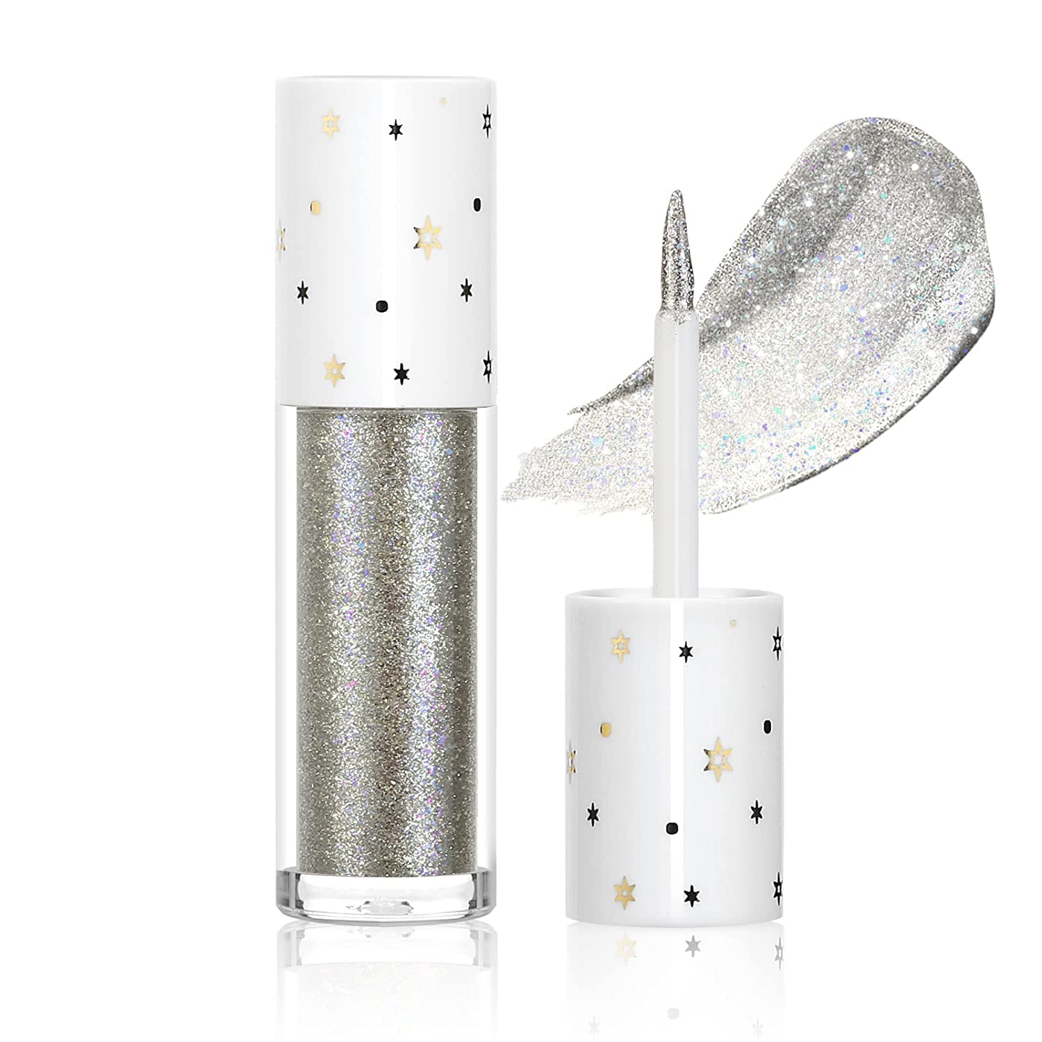 Go Ho Glitter Eye Makeup,Liquid Glitter Eyeshadow,Glitter Eyeliner Diamond Sparkle Eye Stick,Shimmer and Shine Glitter Lip Gloss for Women Eye Glitter,03# Silver