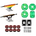 Krux Skateboard Trucks Package K5 Rainbow with 52mm Green Wheels, ABEC 5 Bearings, Mounting Hardware, and Risers Kit
