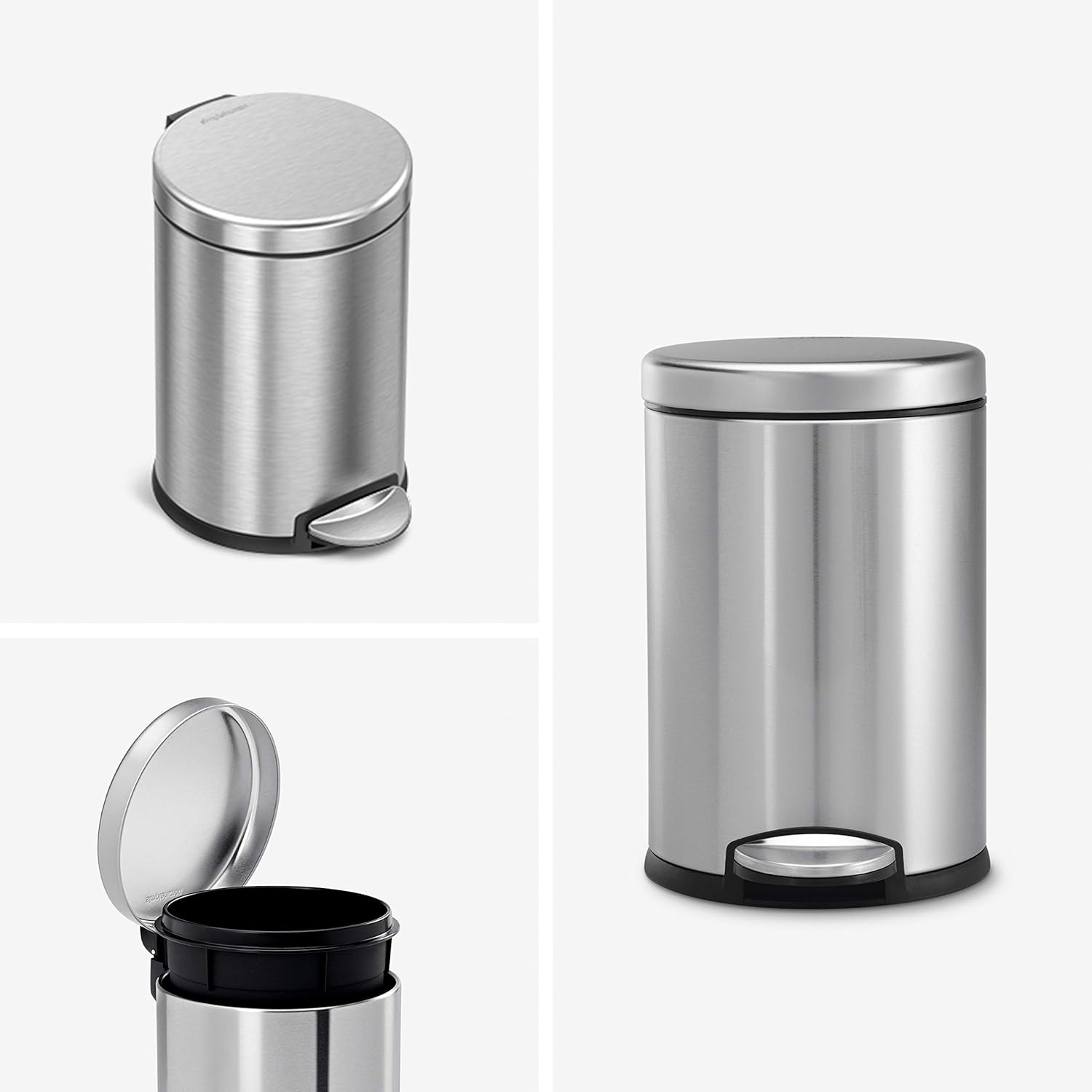 simplehuman Gallon Round Bathroom Step Trash Can, 4.5 Liter / 1.2 Gallon, Brushed Stainless Steel: Home & Kitchen