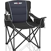 Unisakey Oversized Folding Camping Chair for Adults - 450lbs Support - Heavy Duty Portable Lawn Chairs with Side Pocket Cup Holder Cooler Bag for Sports Garden Beach Fishing, Black