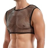 FIROTTII Mens Mesh Crop Top, Fishnet Tank Top Sleeveless Half Pride Shirt | Sexy, for Party/Club/Rave Wear,Fishnet, Breathable, Comfortable, Machine Washable, Pride Events, Half Shirt, Mesh