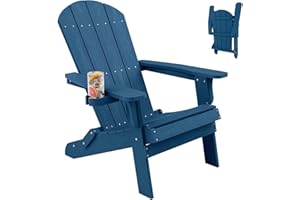 YEFU Adirondack Chair, Oversized Plastic Adirondack Chair Folding Outdoor Chairs with Cup Holder, Lawn Chair with Weather Resistant for Outside Deck Lawn Garden, Weight Capacity Up to 400 Lbs –Navy