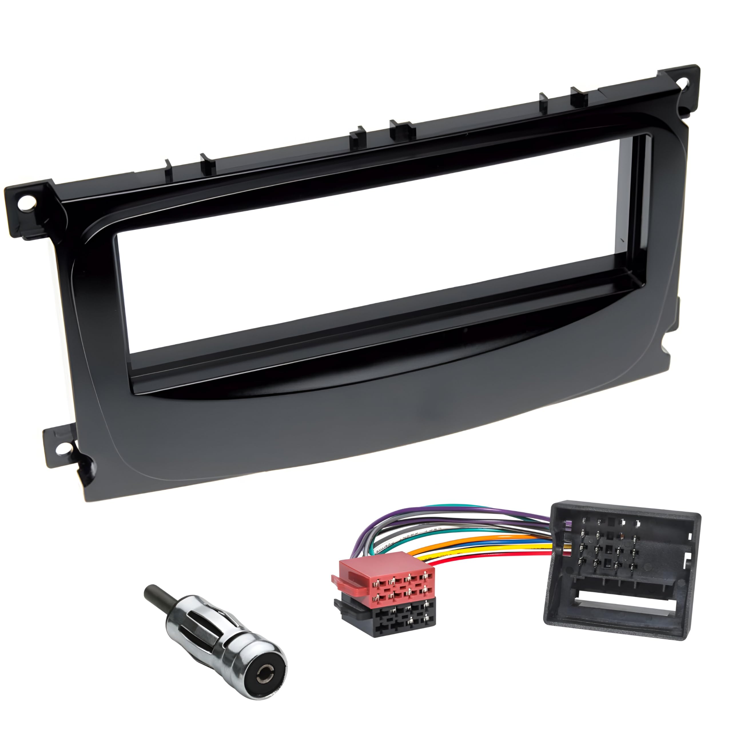 Sound-way Double DIN Car Radio Frame Installation Kit, 1 DIN Front Panel Frame, ISO Connector Cable, Antenna Adapter, compatible with Ford Focus 2, Mondeo, S-Max, C-Max, Galaxy 2, Kuga