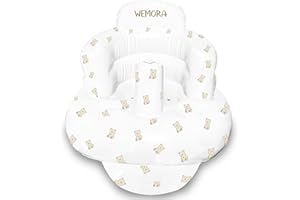 WEMORA Inflatable Baby Seat for Babies 3-36 Months Blow Up Chair for Babies Infants Toddler Floor Sitting Up with Built in Air Pump (White, Bear.)