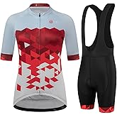 GCRFL Women's Cycling Jersey Set Short Sleeves Bike Jersey Zipper Pocket Bicycle Shorts with 4D Padded, Cycling Clothes Women