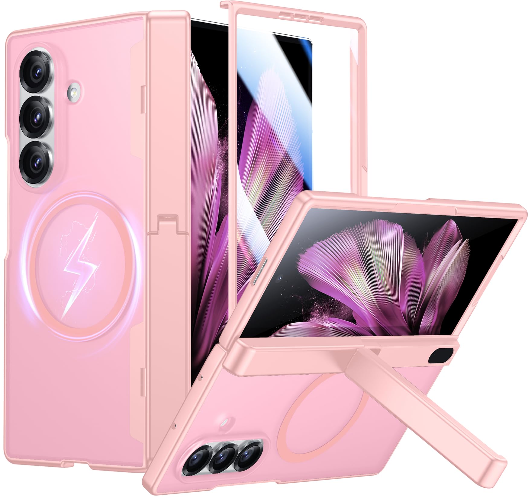 SPIDERCASE Only Designed for Samsung Galaxy Z Fold 7 Case,Built-in [Screen Protector] [Hinge Protection] [Kickstand] Full Body Protective Phone Case for Galaxy Z Fold 7 - Pink