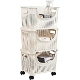 Mind Reader Plastic Storage Cart, Kitchen Storage, Rolling, Toy Storage, Laundry, Kitchen, 14.75"L x 11"W x 28.25"H, Ivory