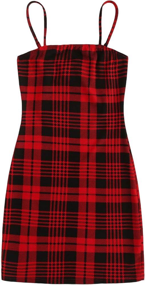 red plaid overall dress