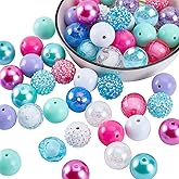 PH PandaHall 50pcs Chunk Beads, 20mm Bubblegum Beads Colorful Pen Beads Large Rhinestone Pearl Beads Loose Beads Round Spacer Beads for Jewelry Bracelet Necklace Pen Bag Chain Making Crafts Supplies