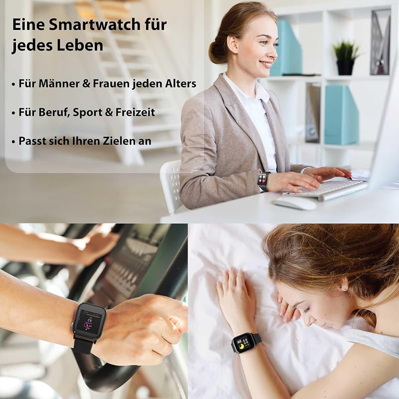 Smartwatch mit Temperatur- & Herzfrequenzmesser – 1,4" Farbdisplay – Fitness Tracker mit Schritte, Distanz, Kalorien, Schlaf, Sportmodi, Benachrichtigungen, Anti-Lost, 5 Tage Akku - TX-SW6HR