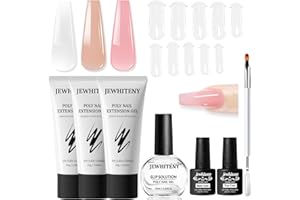 JEWHITENY Poly Extension Gel Nail Set Clear Pink Poly Nail Gel With Slip Solution Base Coat Top Coat French Manicure Need U V Lamp Curing for Finger Art and Home DIY