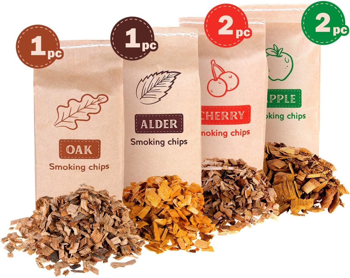 Zorestar Wood Chips for Smokers - 6 pcs Variety Pack of Oak | Alder | Cherry | Apple Chips for Smoking and Grilling + Bonus e-Book : Garden & Outdoor