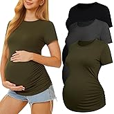 MIRAZEN 3 Pack Womens Maternity Shirts - Crew Neck Maternity Top Short Sleeve Pregnancy Tee Shirts