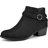 mysoft Women's Ankle Boots Low Chunky Heel Round Toe Wide Width Short Booties Side Zipper