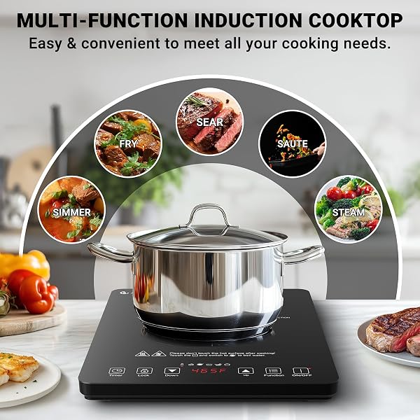 AMZCHEF PORTABLE INDUCTION COOKTOP 20 TEMPERATURE & POWER LEVELS, 1800W INDUCTION STOVE BURNER WITH 6.8″ HEATING COIL, LOW NOISE HOT PLATE SINGLE ELECTRIC COOKTOPS COUNTERTOP STOVE WITH TIMER