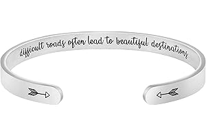 JoycuFF Women Bangle Bracelet Cuffs Open White Inspirational Girls Jewelry Engraved Encourage Mantra