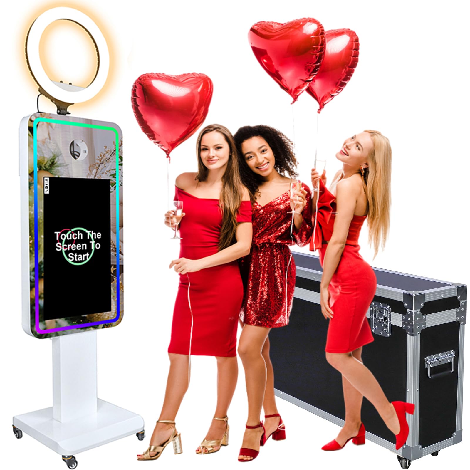 Magic Mirror Photo Booth With 15.6" Touch Screen & Ring Light - DSLR Compatible For Weddings & Parties