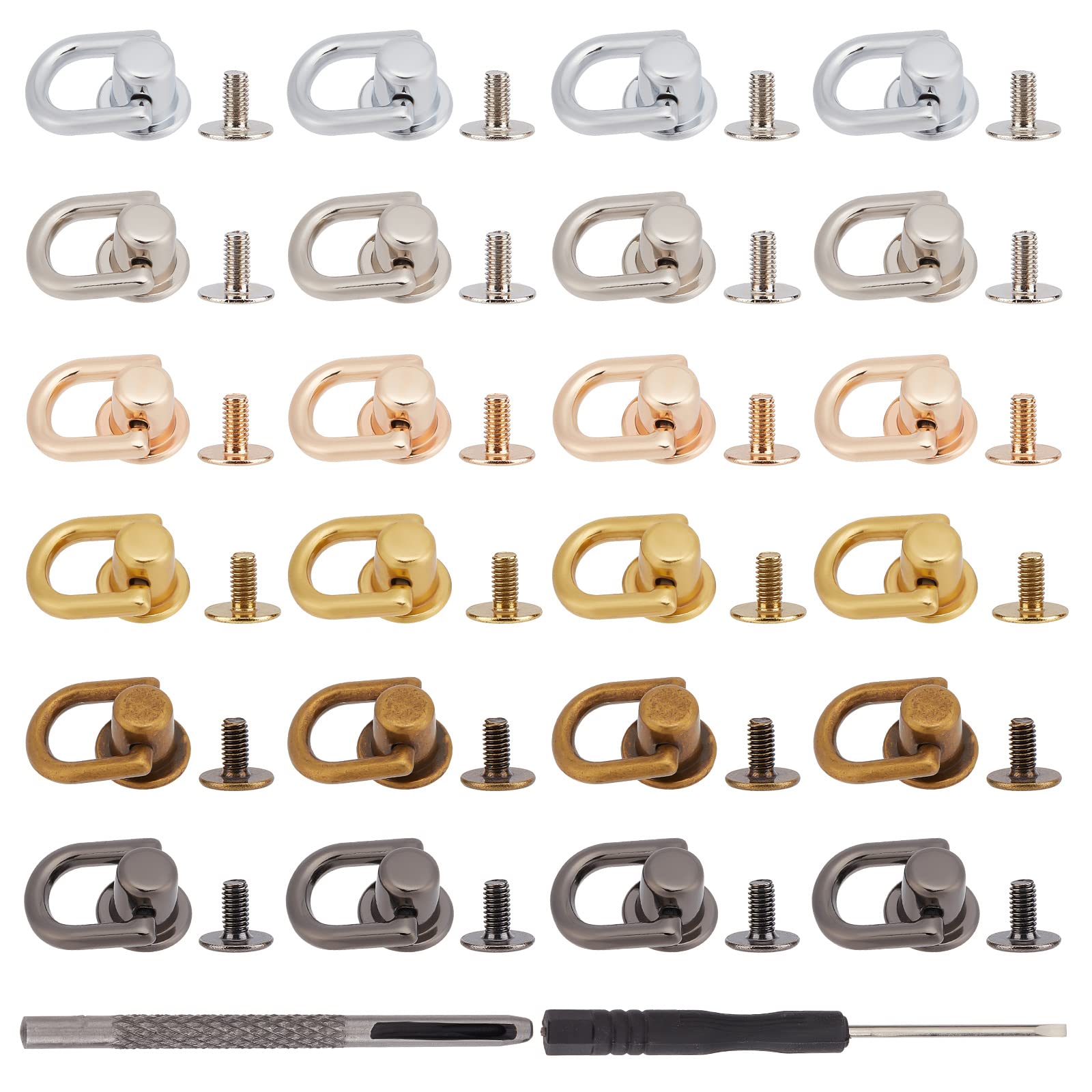 GORGECRAFT 24 Sets D Ring Stud Screw Ball Post 360 Degree Rotatable Head Buttons Rivets Purse Ball Studs with 1Pc Leather Punch Leathercraft Hole Craft And Screw for Diy Backpack
