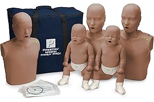 Prestan Family Pack of CPR Manikins (2 Adult, 1 Child, 2 Infant) Dark Skin with Rate Monitors