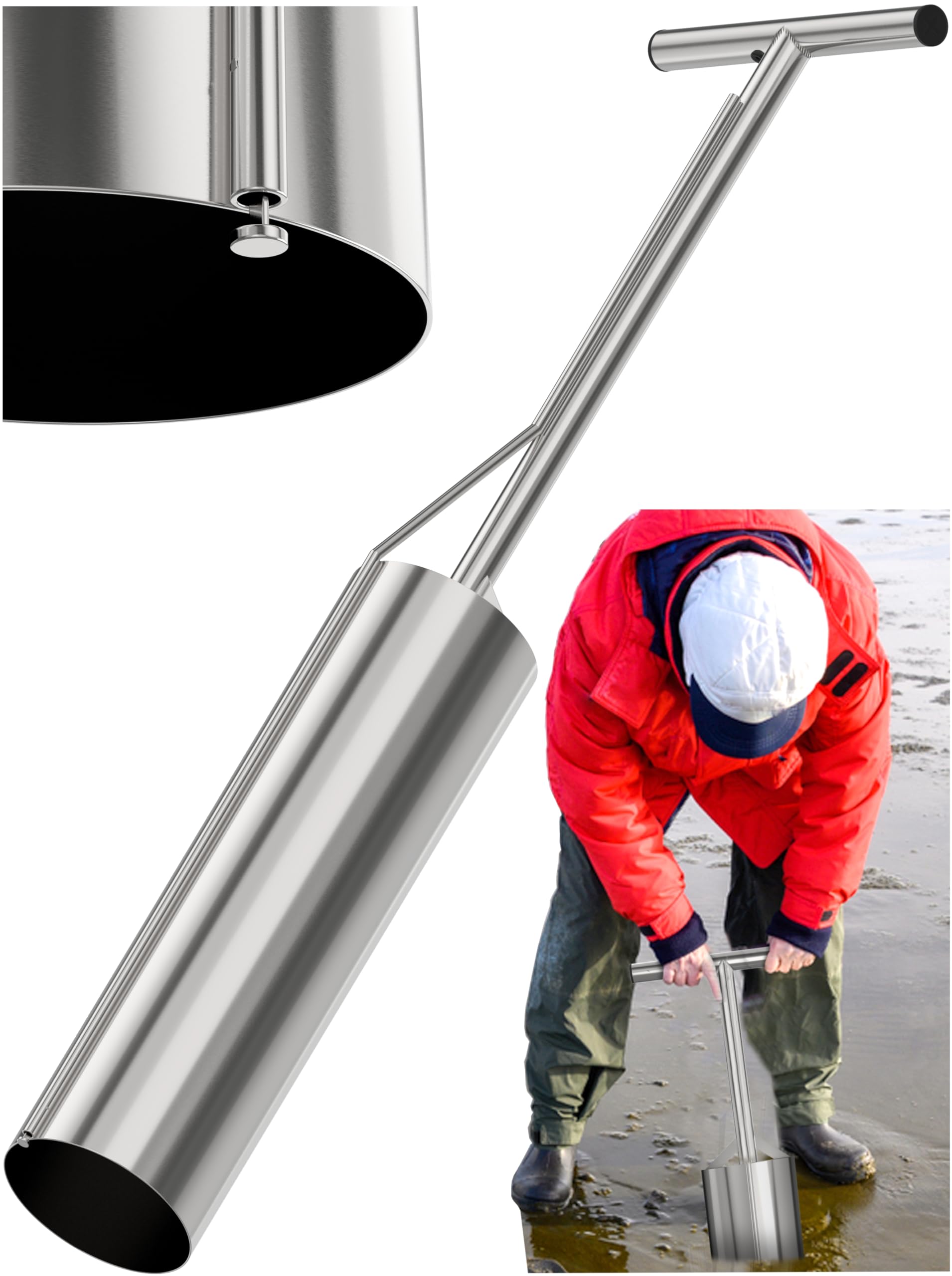 Photo 1 of SturdyShape Improved V2 Clam Gun - The Clam Gun for Clamming HD Stainless Steel 36in - Our Clam Guns with Vent Tools are a Must-Have Clamming Equipment - 5in Clam Tube Diameter, Polished