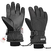 OutdoorMaster Kids Ski Snow Gloves, 3M Thinsulate Winter Windproof Waterproof Thermal Gloves for Boys & Girls, Fits Youth Winter Sports, Skiing, Snowboard