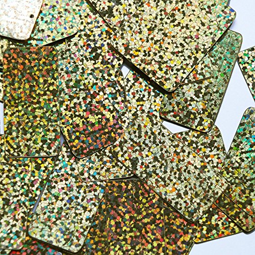 Rectangle Long 1.5 inch Couture Sequin Paillettes. Gold Hologram Multi Reflective Metallic. Made in USA. Loose sequins for embroidery, bridal, applique, arts, crafts, and embellishment.