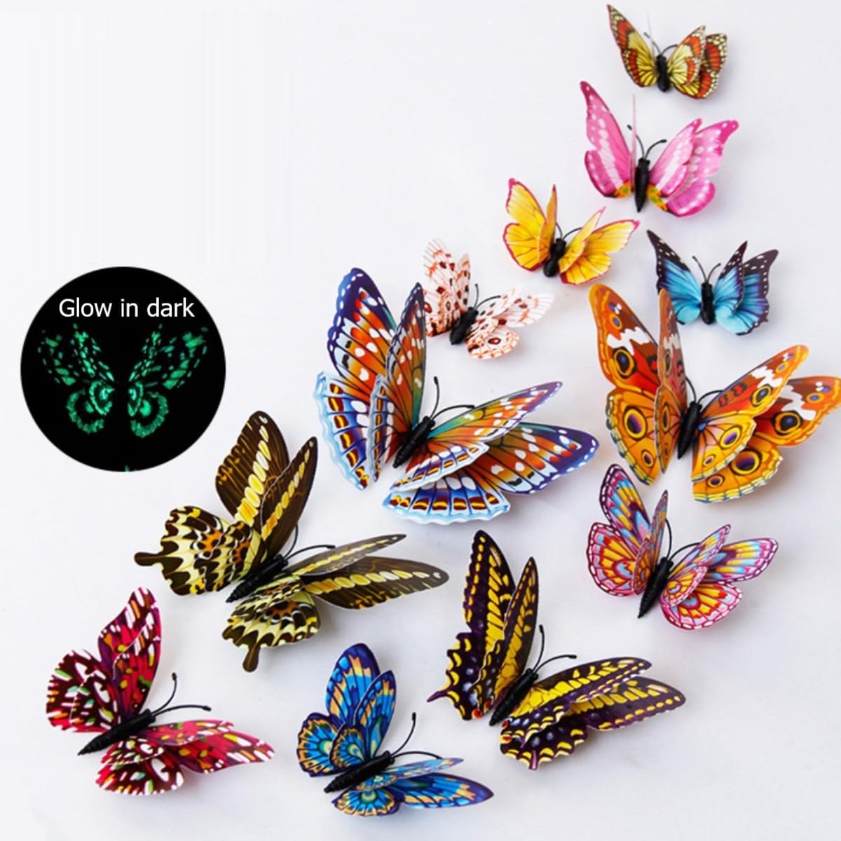 KARLOR 3D Butterflies Decoration Glow, 12 Pieces Glow Butterfly Wall Decoration Double Layer Butterflies Sticker Wall Decal Bedroom Decoration Wedding Party Decoration Glow in The Dark