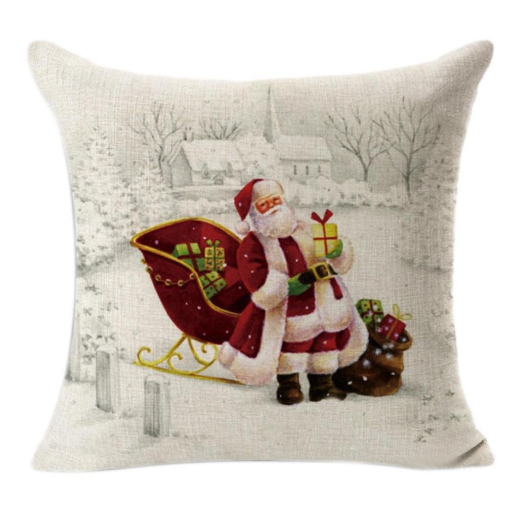 Sonnena funda de almohada de lino decorativa de Navidad lino cuadrado funda para cojín