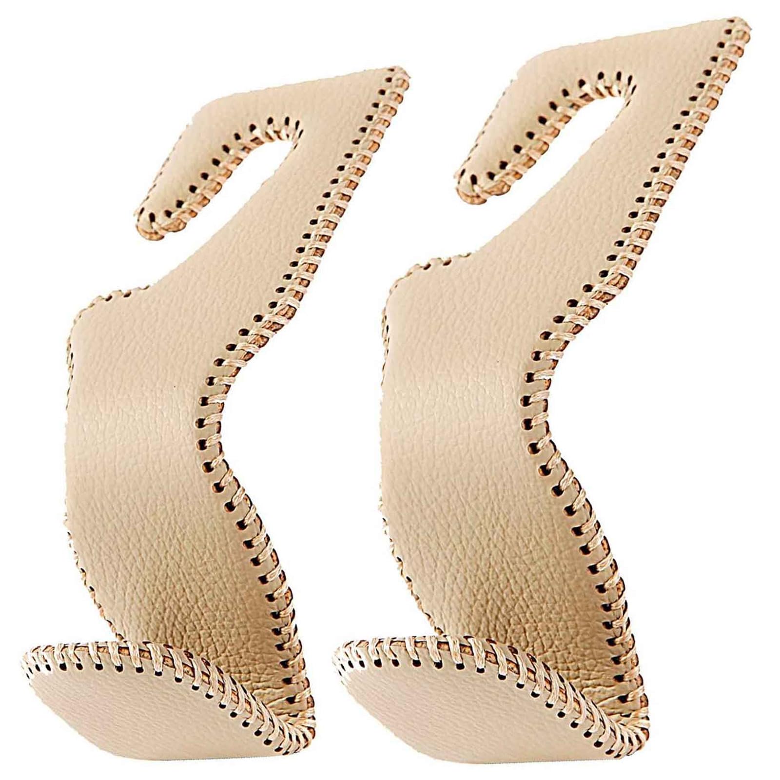 TRHDFW Headrest Hooks for Purses and Bags, Car Back Seat Headrest Hanger Vehicle Beige Leather Storage Hook, Pack of 2