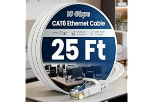 Cat 6 Ethernet Cable 25ft, Indoor&Outdoor, High Speed 10Gbps Flat Internet Network Cable, Pure Copper Ethernet Patch Cable Sh