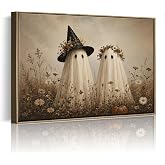 Halloween Framed Wall Art, Ghost Couple in Wildflower Halloween Pictures | Vintage Halloween Wall Decor for Living Room Bedroom Office, Ready to Hang Seasonal Halloween Decorations 8x10