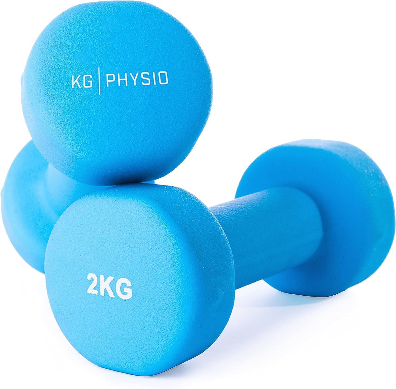 KG Physio Weights Dumbbells Set Women & Men - Neoprene-Coated & Sweat-Resistant Weights Set with Anti-Roll Technology & A3 Exercise Poster, Gym Equipment for Home, 1-10 kg Dumb Bells Pair