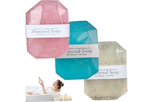 Bath Soap Bars, 3Pcs Diamond Soap, Natural Plant Gem-shaped Bath Oil, Botanical Scented Essential Oil, Gold Foil for Women & 