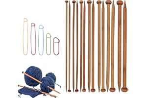 ADULLPONY 7 Pairs Bamboo Knitting Needles Set, Bamboo Natural, Long Wooden Knitting Needle, Single Point Straight Wood Needles, Wooden Knittings Needle for Beginners for Making Sweater, Shawl, Scarf