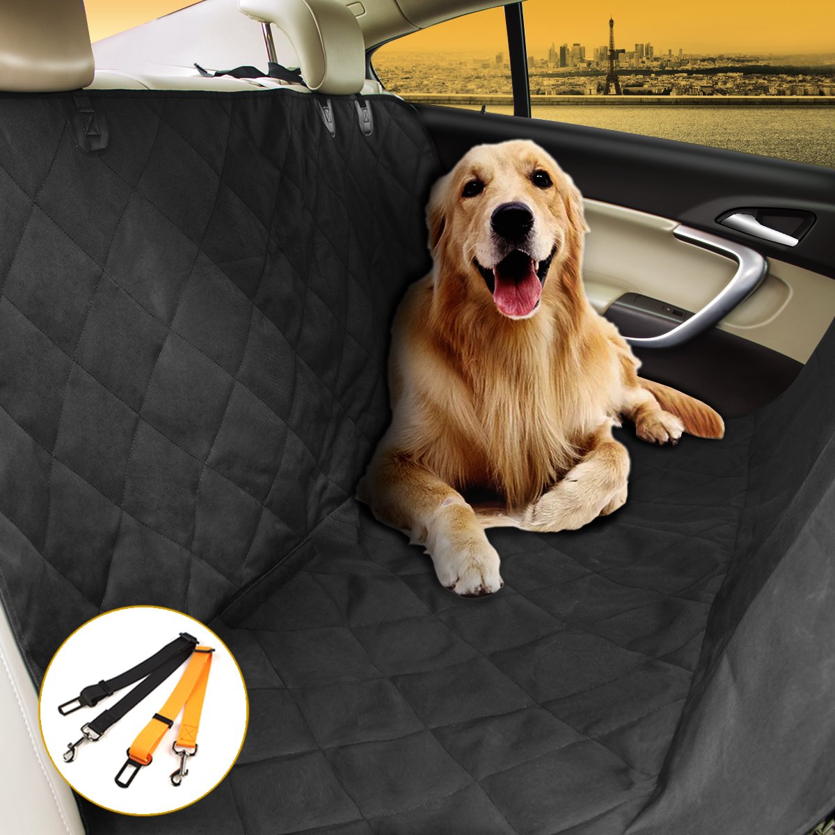 morpilot Dog Car Seat Cover, Waterproof & Scratch Proof & Nonslip Back Seat Cover Dog Travel Hammock with Seat Anchors & Extra Two Seat Belts (58 X 54Inch) Universal Fit