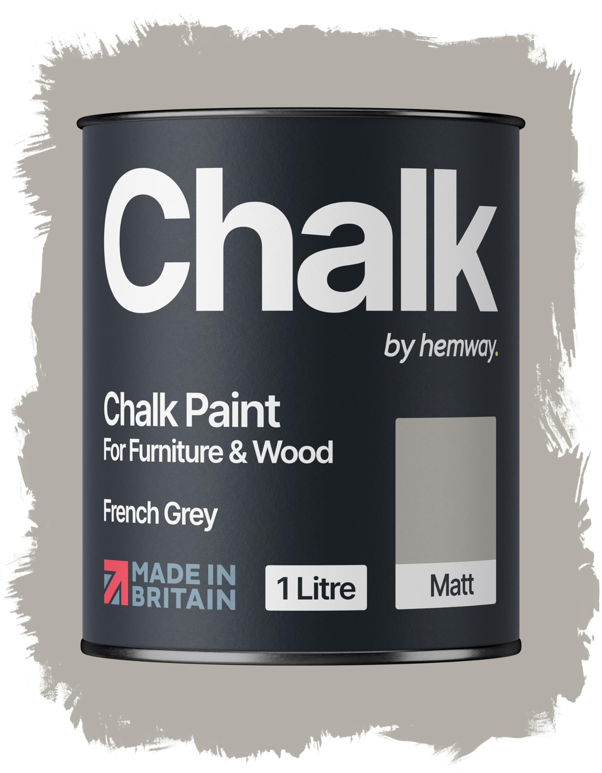 Hemway Chalk Paint French Grey Furniture Paint 1L, Matt Finish Shabby Chic, Chalk Furniture & Walls, Quick Dry & 1 Coat