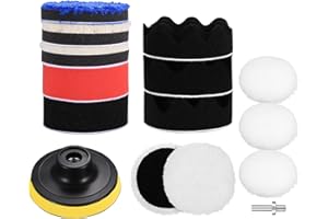 YOUYIDUN 3 Inch Buffing Pads for Drill, 15pcs Car Foam Drill Polishing Pad Kit, Sponge Pads Buffer Polisher Attachment Kit, Car Drill Buffing Pad, Wool Buffing Polishing Pads, for Car Polishing,Waxing