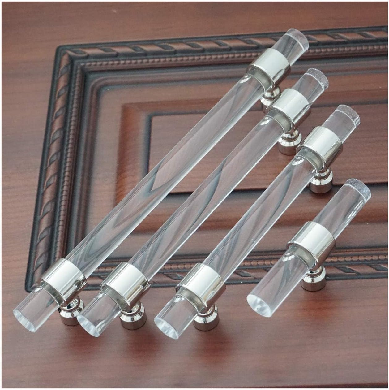 Dresser Pulls Drawer Handle Acrylic Clear Silver Dresser Pulls Kitchen Cabinet Door Knob Hardware, 3.75" 5" 6.3", OneColor