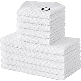 Fintale 100% Cotton Kitchen Towels and Dishcloths Set, 12 x 12 & 15 x 25 Inches, Set of 10 Bulk Super Soft and Absorbent Terry Cloth Dish Towels, Quick Drying Hand Towels with Hanging Loop, White