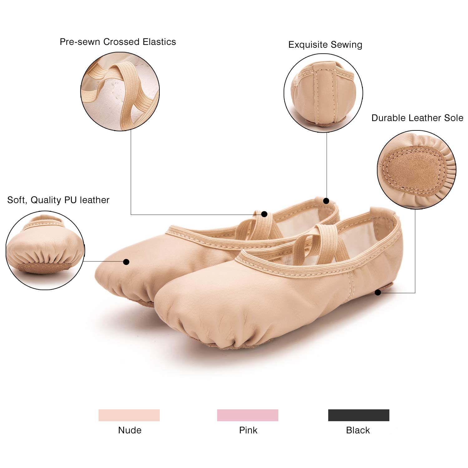 RoseMoli Ballet Shoes for Girls/Toddlers/Kids/Women, Leather Yoga Shoes/Ballet Slippers for Dancing