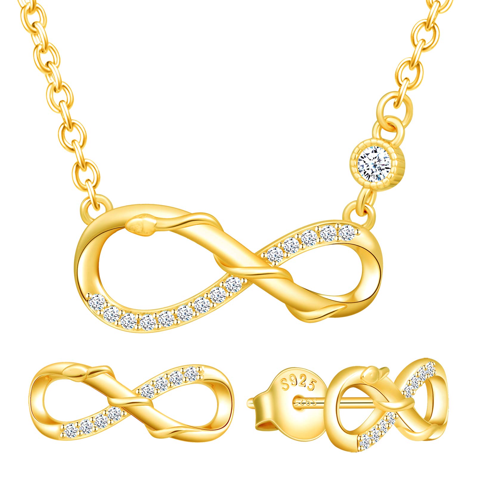 Yumilok Women's Jewelry Set 925 Sterling Silver Infinity Snake Earrings Necklace Chain Adjustable,18 inches