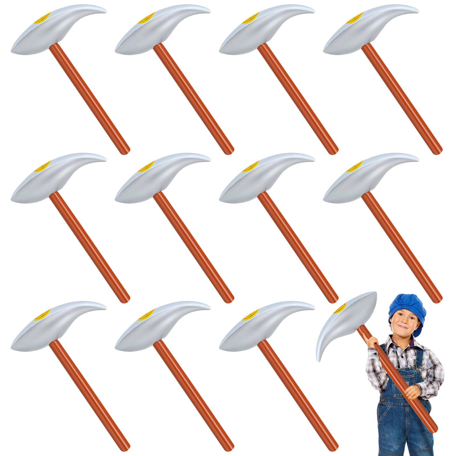 Photo 1 of Deekin 12 Pcs Inflatable Pickaxe Toys 32 Inch Pick Axe Inflate Wood and Silver Color Fake Prop Axe Inflatable Pick Axe Prop for Costume Accessories Birthday Party Favor Supplies