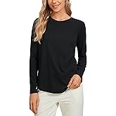 CRZ YOGA Pima Cotton Crewneck Long Sleeve Shirts for Women - Workout Athletic Yoga Casual Tops Soft Plain T-Shirt